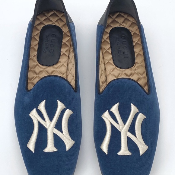 Gucci Blue Velvet New York Yankees Loafers Shoes - Picture 7 of 10